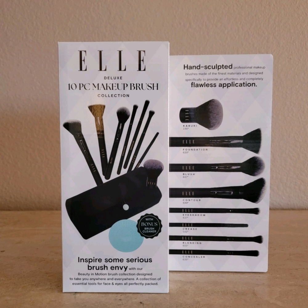 Elle Deluxe 10 Piece Makeup Brush Collection W/ Bonus Brush Cleaner